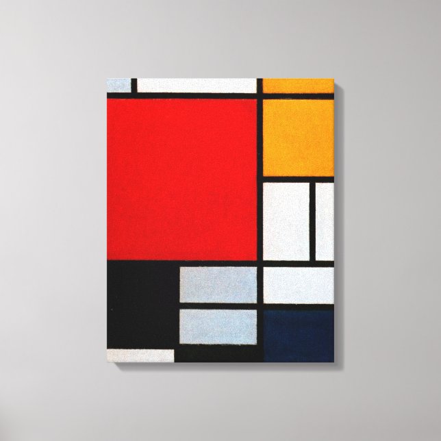 Mondrian - Sammansättning med stor röd färg Canvastryck (Framsida)