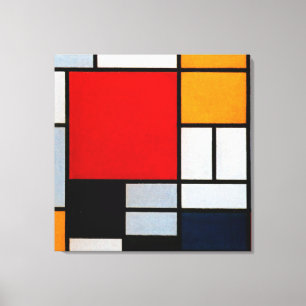 Mondrian - Sammansättning med stor röd färg Canvastryck