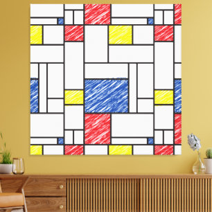Mondrian Scribbles Minimalist De Stijl Modern Art Canvastryck
