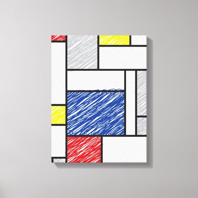 Mondrian Scribbles Minimalist De Stijl Modern Art Canvastryck (Framsida)