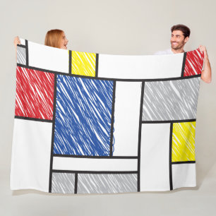 Mondrian Scribbles Minimalist De Stijl Modern Art Fleecefilt