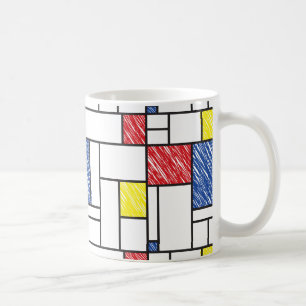 Mondrian Scribbles Minimalist De Stijl Modern Art Kaffemugg
