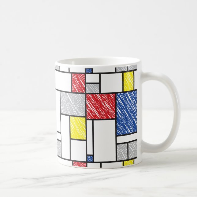 Mondrian Scribbles Minimalist De Stijl Modern Art Kaffemugg (Höger)