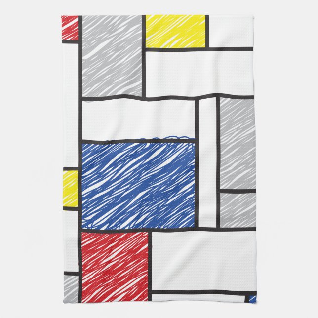 Mondrian Scribbles Minimalist De Stijl Modern Art Kökshandduk (Vertikal)