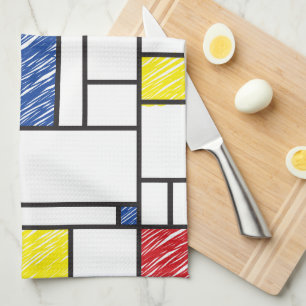 Mondrian Scribbles Minimalist De Stijl Modern Art Kökshandduk