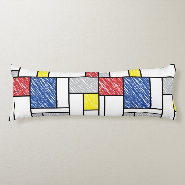 Mondrian Scribbles Minimalist De Stijl Modern Art Kroppskudde (Framsidan)