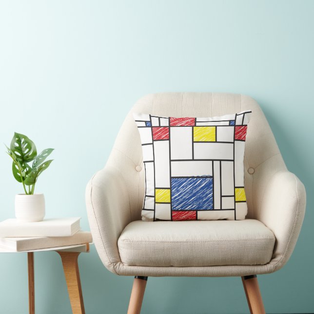 Mondrian Scribbles Minimalist De Stijl Modern Art Kudde (Stol)