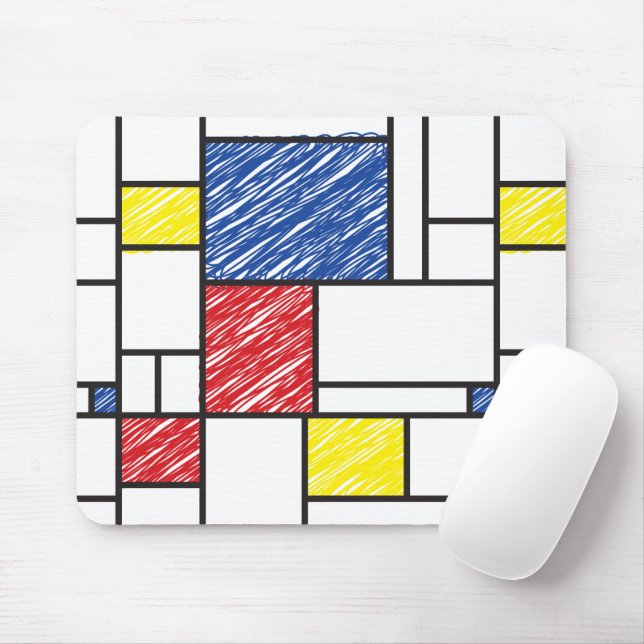 Mondrian Scribbles Minimalist De Stijl Modern Art Musmatta (Med mus)