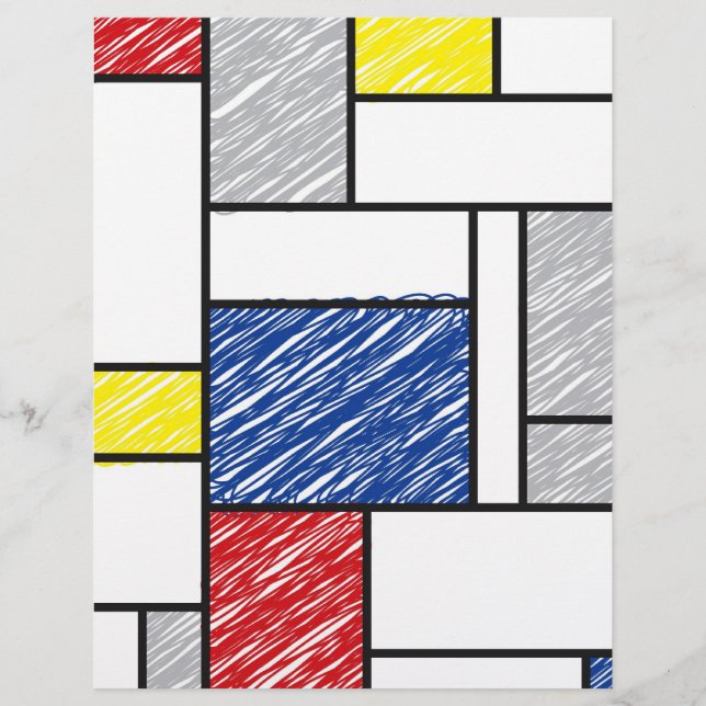 Mondrian Scribbles Minimalist De Stijl Modern Art Reklamblad (Framsidan)