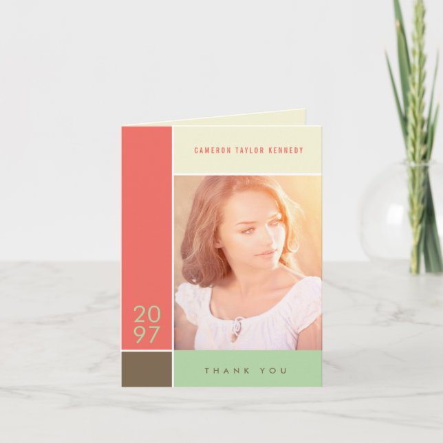 Mondrian Simple Färg Blocks Studenten Photo Tack Kort (Framsida)