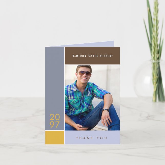 Mondrian Simple Färg Blocks Studenten Photo Tack Kort (Framsida)