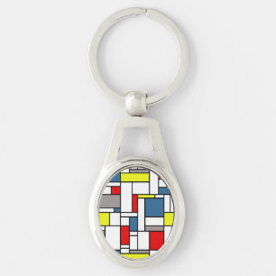 Mondrian stil design ovalt silverfärgad nyckelring