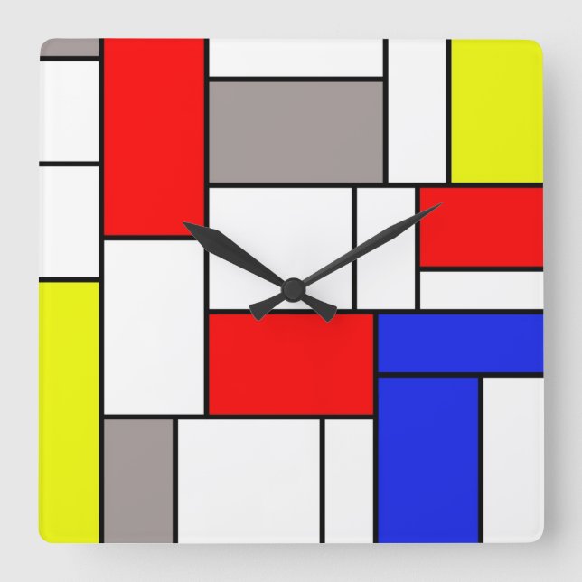 Mondrian stil fyrkantig klocka (Framsida)