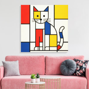 Mondrian stil geometrisk katt abstrakt popkonst canvastryck