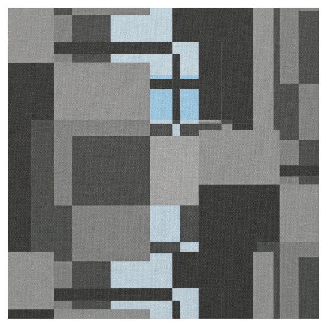 Mondrian Stil Grått Blue Abstrakt Modern geometri Tyg (Närbild)