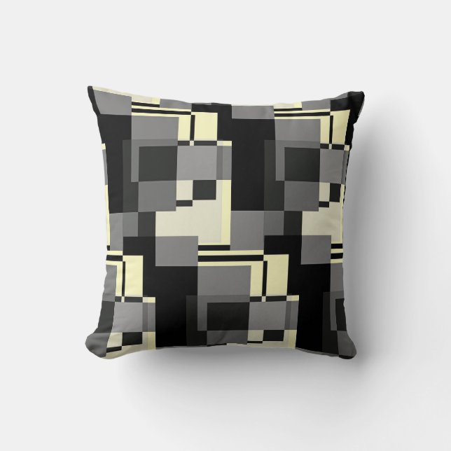 Mondrian Stil Grått Gult Abstrakt Modern Mönster Kudde (Framsida)