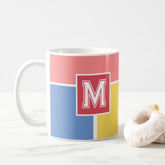 Mondrian-stil Retro Monogram Block Kaffemugg (Med munk)