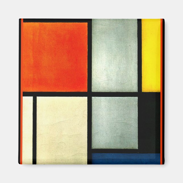 Mondrian - Tableau 3 med orange, rött, gult Magnet (Framsidan)