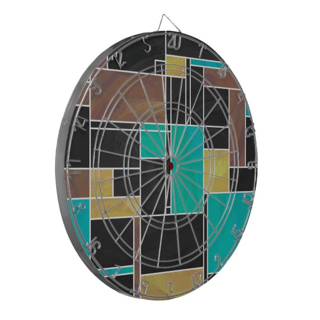 Mondrian Teal Brown Black Skriv ut Darttavla (Vänstra Framsidan)
