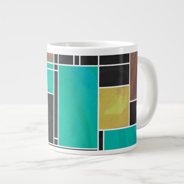 Mondrian Teal Brown Black Skriv ut Jumbo Mugg (Framsida höger)