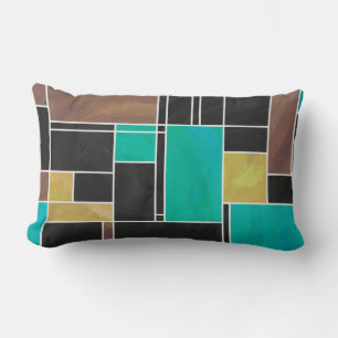 Mondrian Teal Brown Black Skriv ut Lumbarkudde