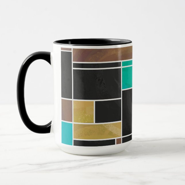 Mondrian Teal Brown Black Skriv ut Mugg (Vänster)