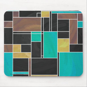 Mondrian Teal Brown Black Skriv ut Musmatta
