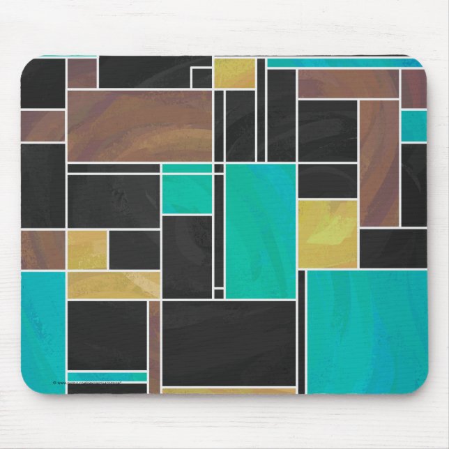 Mondrian Teal Brown Black Skriv ut Musmatta (Framsidan)