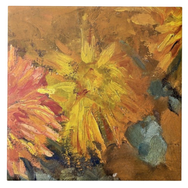Mondrian - tre Chrysanthemums Kakelplatta (Framsidan)
