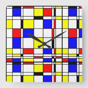 Mondriansk färgstark, minimalistisk De Stijl Moder Fyrkantig Klocka