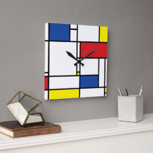 Mondriansk minimal geometrisk De Stijls moderna ko Fyrkantig Klocka