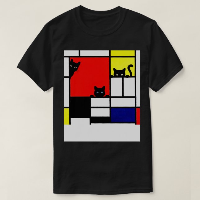 Mondrianska katter, blandning med röd Gult blå och T Shirt (Design framsida)