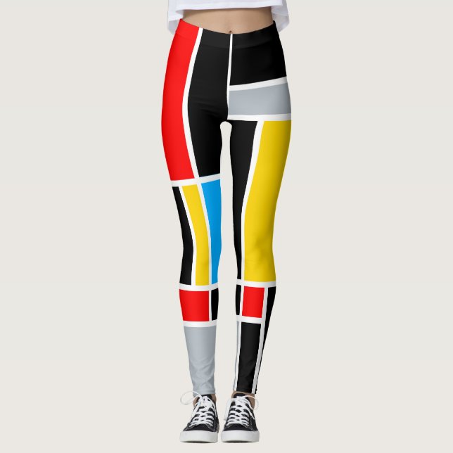 Mondriska geometriska primära färg raka linjer leggings (Framsida)