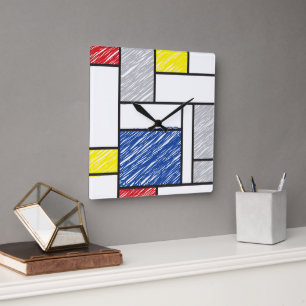 Mondriska skript - minimalistisk de Stijl Modern k Fyrkantig Klocka