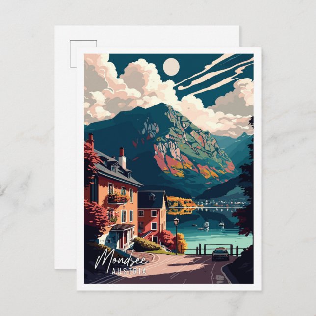 Mondsee Austria vintage resor illustration Vykort (Fram/baksida)
