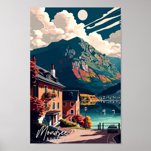 Mondsee Austria vintage resor konstillustration Poster (Framsidan)