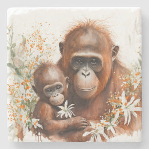 Moneky och Baby Watercolor Stenunderlägg