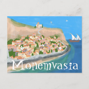 MONEMVASIA GREECE Island Art Travel Postkort Vykort