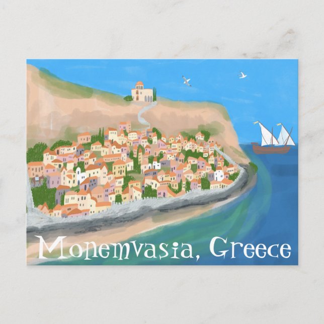MONEMVASIA GRIKENLAND Ö Art Resa  vykort (Framsida)