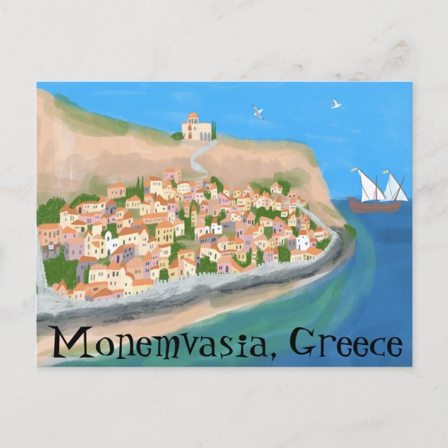 MONEMVASIA GRIKENLAND Ö Art Resor  Postkort Vykort (Framsida)