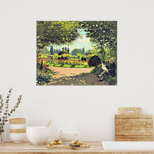 Monet - Adolphe Monet Reading in the Garden Poster