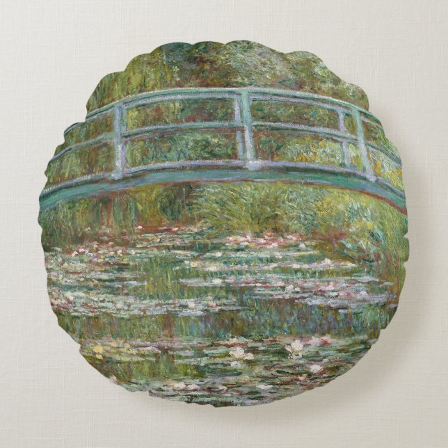 Monet Art Bridge över Vatten Lilies damm Rund Kudde (Framsidan)