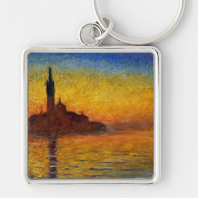 Monet Art Venedig Impressionist Painting Fyrkantig Silverfärgad Nyckelring (Framsidan)