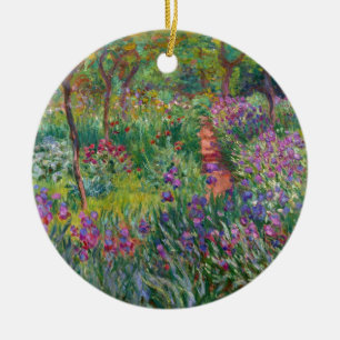 monet blommar vintage -iris-trädgård-på-giverny julgransprydnad keramik