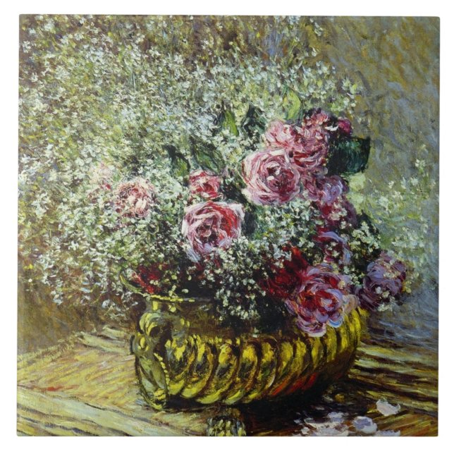 Monet - Blommor i en pott Kakelplatta (Framsidan)