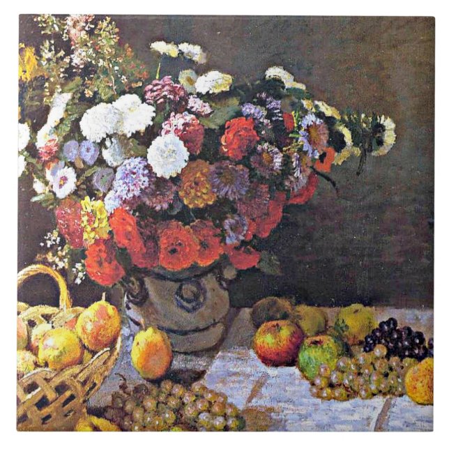 Monet - Blommor och frukt Kakelplatta (Framsidan)