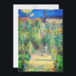 Monet-Blomsterträdgård Meddelande<br><div class="desc">Kort med Claude Monets oljemålning Artists Garden på Vétheuil (1880). Solblommor och andra vackra blå och röda blommor i trädgården väg där barn går en trevlig promenad. En underbar gåva till fläkt av imponsionism och Fransk konst.</div>
