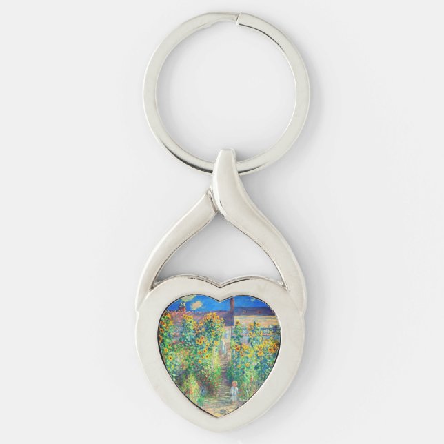 Monet-Blomsterträdgård Twisted Heart Silverfärgad Nyckelring (Framsidan)