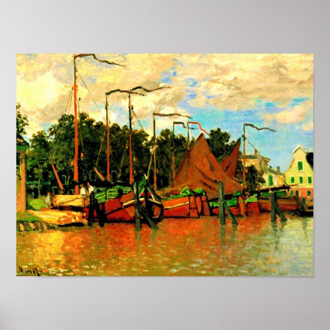 Monet - Boats vid Zaandam, berömd Poster (Framsidan)