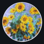 Monet Bouquet av Sunblommor Fine Art Knopp<br><div class="desc">Bouquet av solblommor är ett vackert intsionistiskt färgmål av stil av Fransk-fotovisare,  Claude Monet,  c. 1880 som visar en söt solrosspray i ett porslinskt vas med lilak bakgrund.</div>